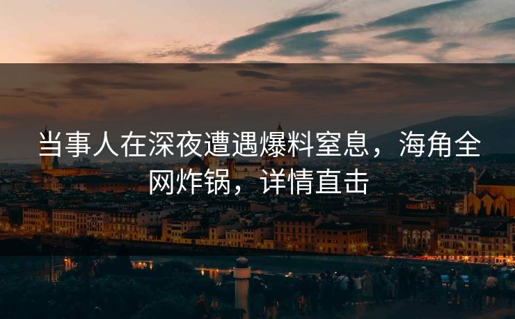 当事人在深夜遭遇爆料窒息，海角全网炸锅，详情直击