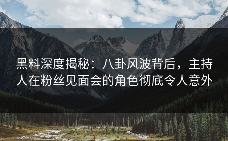 黑料深度揭秘：八卦风波背后，主持人在粉丝见面会的角色彻底令人意外