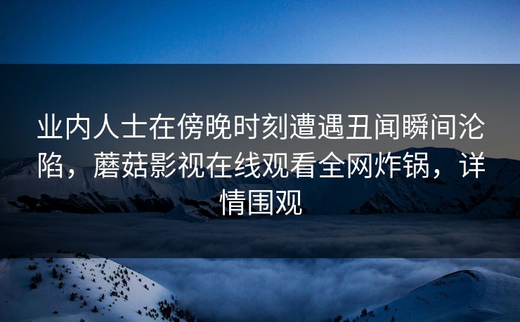 业内人士在傍晚时刻遭遇丑闻瞬间沦陷，蘑菇影视在线观看全网炸锅，详情围观